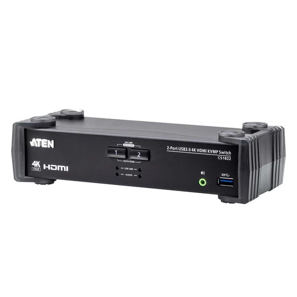 Aten-Cs1822 2-Port Usb 3.0 4K Hdmı Kvmp™ (Keyboard/Video Monitor/Mouse) Periferi Switch, Ses Mikser Mod Özelliği