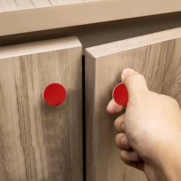 Plastik Yuvarlak 5 ADET Düz Kırmızı Renk Oda Mobilya Mutfak Dolabı Kapak Kulpu Çekmece Kulbu - Resim 7