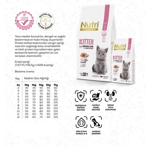Nutri Feline 10Kg Yavru Somon Etli Kitten Kedi Maması - 4