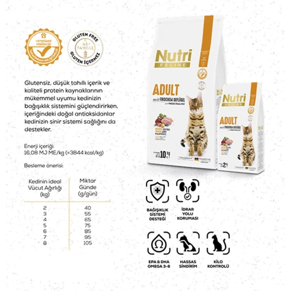 Nutri Feline 10Kg Yetişkin Tavuk Etli Adult Kedi Maması - Resim 3
