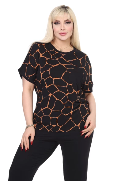 Melsay Butik Siyah Taş Desen Çapraz Cep Detaylı Kapri Takım - 5