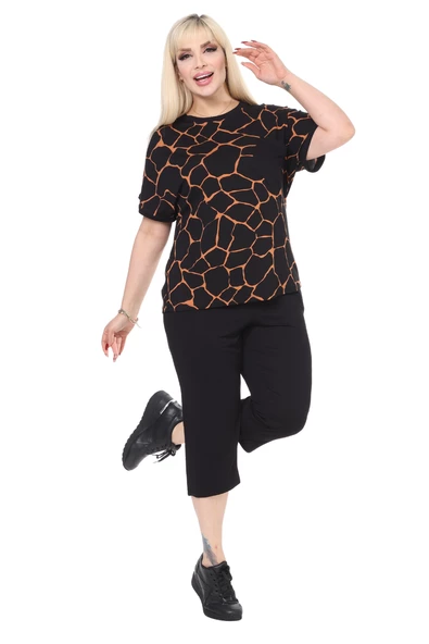 Melsay Butik Siyah Taş Desen Çapraz Cep Detaylı Kapri Takım - 3