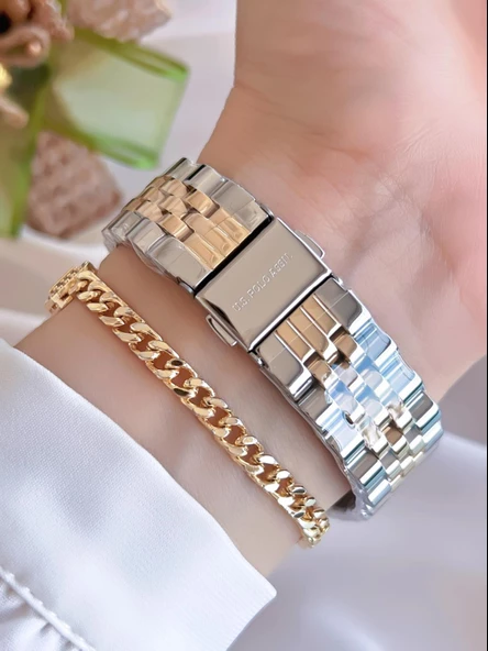 U.S.POLO ASSN Çelik Kordon 5 Atm Suya Dayanıklı Kadın Kol Saati+Bileklik Hediyeli USPA.2041.S07 - Resim 3