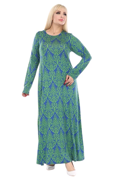 Melsay Butik Yeşil Dantel Desen Uzun Kollu Kadın Tesettür Elbise - 3