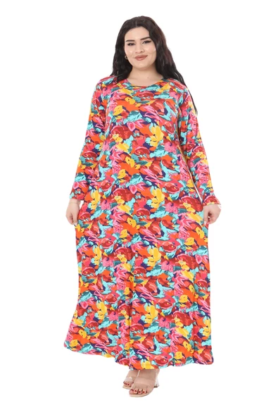 Melsay Butik Sarı Gül Desen Uzun Kollu Kadın Elbise - 4