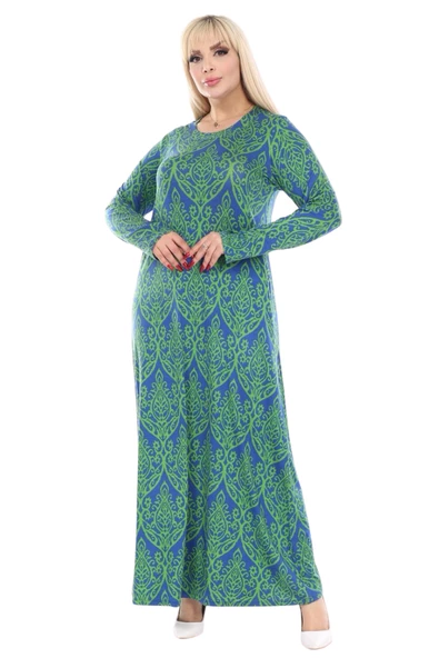 Melsay Butik Yeşil Dantel Desen Uzun Kollu Kadın Tesettür Elbise - 5