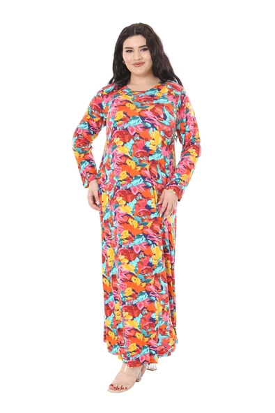 Melsay Butik Sarı Gül Desen Uzun Kollu Kadın Elbise - 2