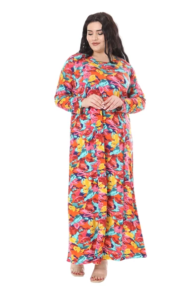 Melsay Butik Sarı Gül Desen Uzun Kollu Kadın Elbise - 5