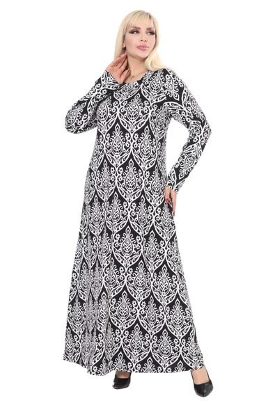 Melsay Butik Beyaz Dantel Desen Uzun Kollu Kadın Tesettür Elbise - 4