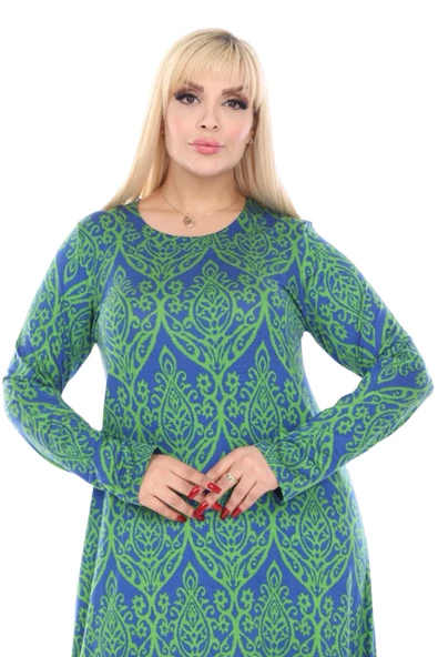 Melsay Butik Yeşil Dantel Desen Uzun Kollu Kadın Tesettür Elbise - 4
