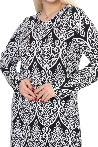 Melsay Butik Beyaz Dantel Desen Uzun Kollu Kadın Tesettür Elbise - 5