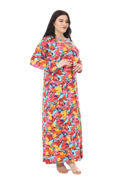 Melsay Butik Sarı Gül Desen Uzun Kollu Kadın Elbise - 3