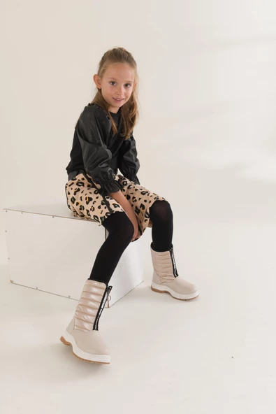 Muggo SUGAR Garantili Çocuk Unisex Rahat Kalıp Önü Fermuarlı İçi Kürklü Yağmur ve Kar Botu - 5