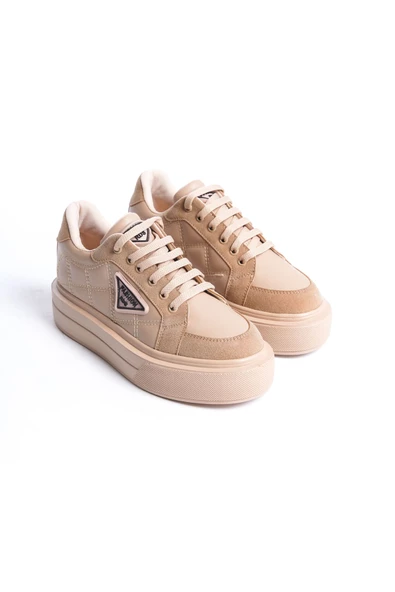 PRAG Bağcıklı Ortopedik Taban Desenli Kadın Sneaker Ayakkabı TT Ten - 4