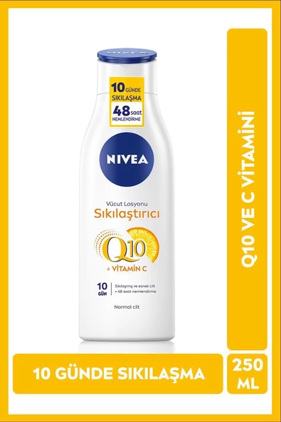 Nivea Sıkılaştırıcı Vücut Losyonu Q10 + C Vitamini 250ml, 48 Saat Vücut Nemlendirme, 10 Günde Sıkılaşma, Normal Ciltler için, Vücut Bakım