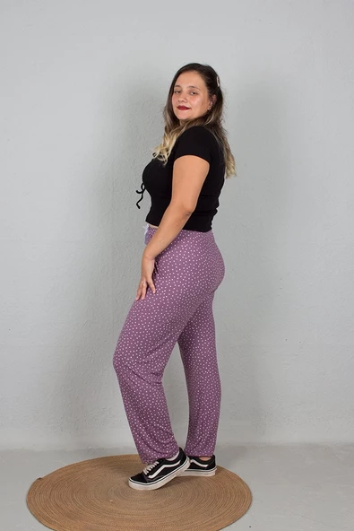 Büyük Beden Pamuklu Viskon Pijama Altı Desenli - 11