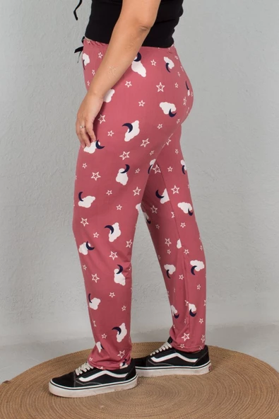 Büyük Beden Pamuklu Viskon Pijama Altı Desenli - 10