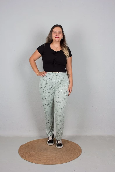 Büyük Beden Pamuklu Viskon Pijama Altı Desenli - 4