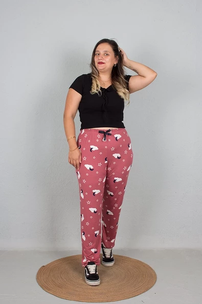 Büyük Beden Pamuklu Viskon Pijama Altı Desenli - 9