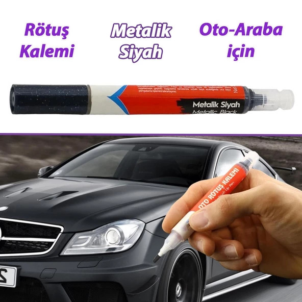 Araç Oto Rötuş Kalemi 5 ml Kaporta Tampon Çizik Giderici Fırça Metalik Siyah Renk Boya Kalemi