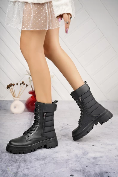 Kadın Cilt Paraşüt Detaylı Cırtlı Fermuarlı Kaymaz Taban Postal Bot - 5