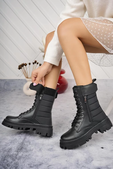 Kadın Cilt Paraşüt Detaylı Cırtlı Fermuarlı Kaymaz Taban Postal Bot - 6