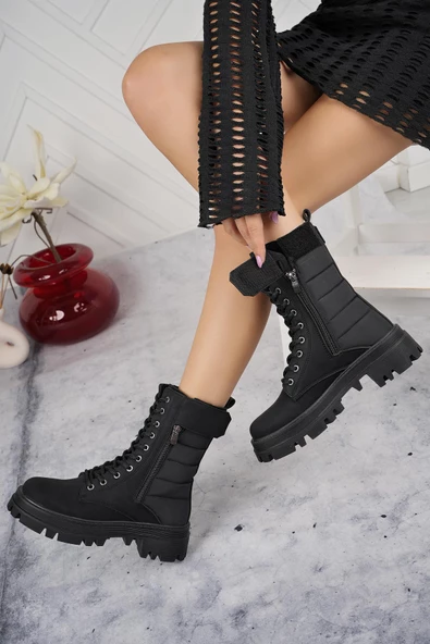 Kadın Cilt Paraşüt Detaylı Cırtlı Fermuarlı Kaymaz Taban Postal Bot - 8