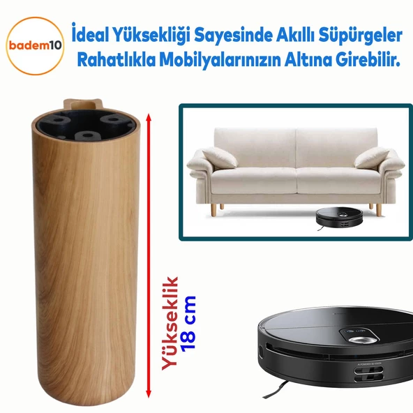 Kapsül Bohem Açık Ceviz 18 cm Mobilya Kanepe Koltuk Baza Yükseltici Yükseltme Ayağı Ayakları 4 Adet - 4