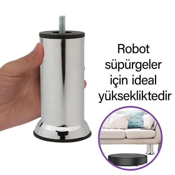 Metal Destek Ayağı 12 Cm Krom Mobilya Kanepe Baza Koltuk Ünite Ayakları Metrik 8 Civatalı İnce Diş - 2