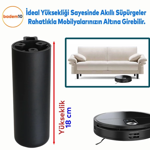 Kapsül Bohem Siyah 18 cm Mobilya Kanepe Koltuk Baza Yükseltici Yükseltme Ayağı Ayakları 4 Adet - Resim 4