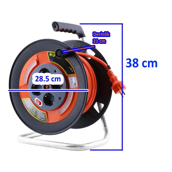 Plastik Makaralı Seyyar CCA Kablo 4 Prizli Monofaze Uzatma Kablosu 3x2.5 mm TTR Kablo 50 Metre - 2