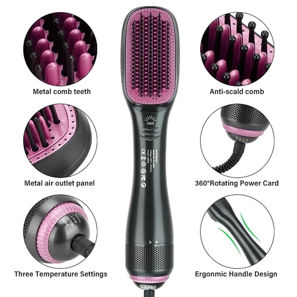 Haır Brush Pl-2288 Hava Üflemeli Saç Düzleştirici Taraklı Fön Makinesi 1200 Watt