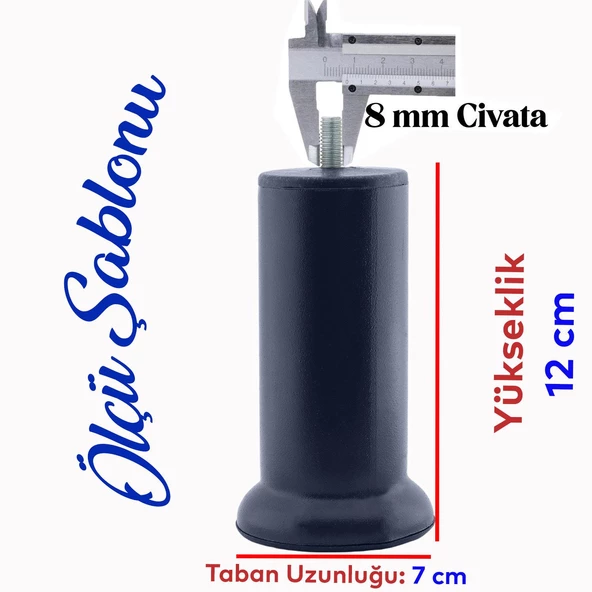 Mobilya Baza Metal Antrasit 12 cm M8 Ince Diş Kanepe Koltuk Çekyat Yükseltme Ayağı Ayakları 4 Adet - 2