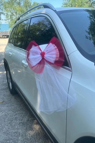 20 Adet Kırmızı Beyaz Kristal Tül Kırmızı Latex Gül Kuyruk Detaylı Düğün Nikah Kına Sünnet Konvoy Süsü - Resim 7