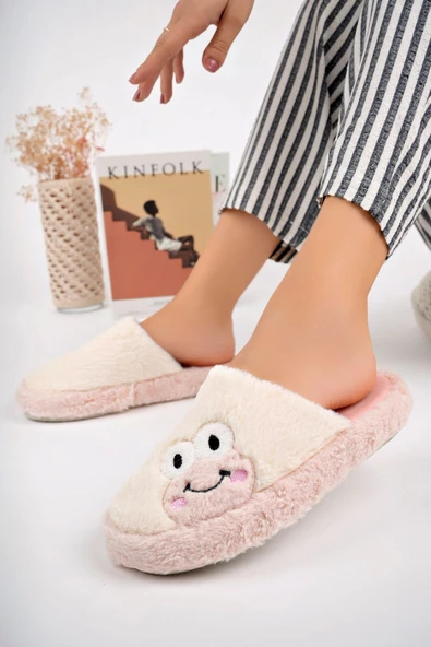 Albishoes Kadın Kurbağa Figürlü Sessiz Taban Önü Kapalı Peluş Kışlık Kadın Ev Terlik Ev Kadın Peluş - 2