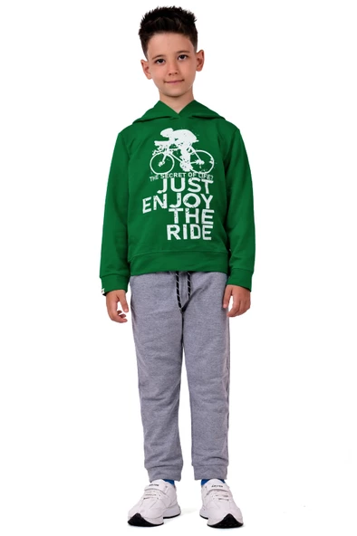 Bisiklet Baskılı Kapşonlu Çocuk Eşofman MNK0615 - 11