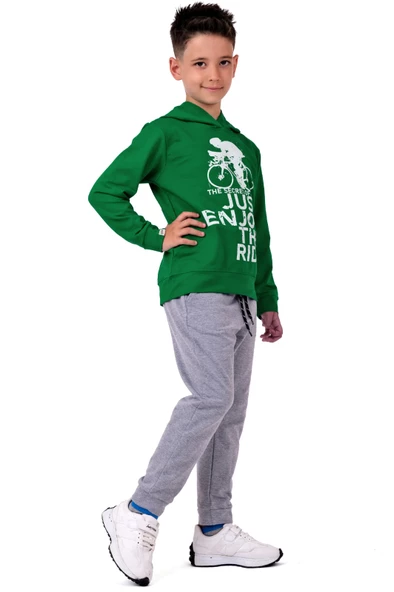 Bisiklet Baskılı Kapşonlu Çocuk Eşofman MNK0615 - 3