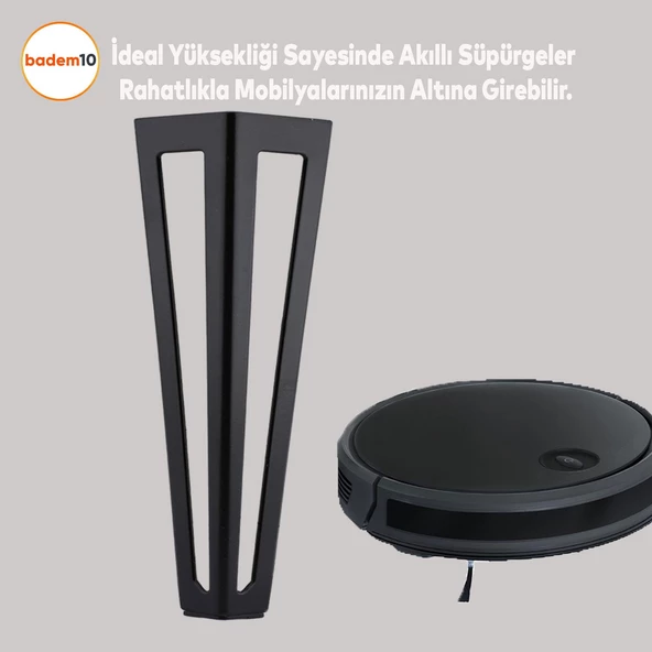 Ovit Metal Siyah 20 Cm Mobilya Koltuk Kanepe Konsol Tv Ünitesi Yükseltici Ayağı Ayakları 4 Adet - Resim 5