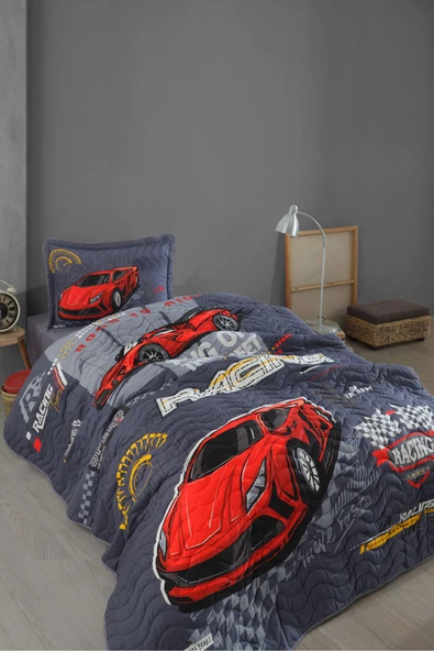 Clasy Ranforce %100 Pamuk Tek Kişilik Yatak Örtüsü Seti Racing Team V1 Gri - 2