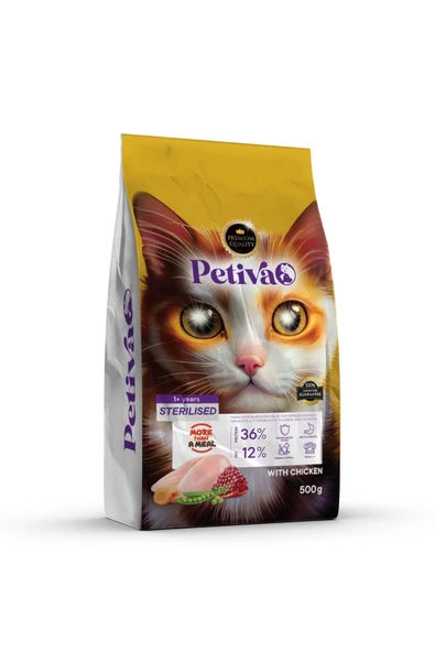 Petiva Kısırlaştırılmış Tavuklu Kedi Maması 500 G