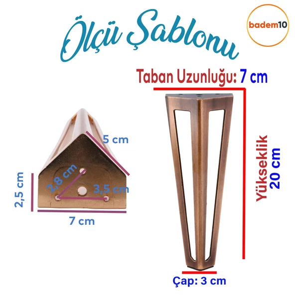Ovit Metal Antik Bakır 20 cm Mobilya Koltuk Kanepe Konsol Tv Ünitesi Yükseltici Ayağı Ayakları 4 Adet - 2