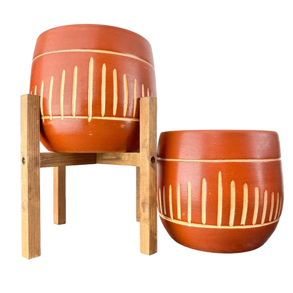 Bitki Tasarımı Beyaz Nokta Desenli Toprak Saksı Saksılık Salon Çiçeklik İkili Set Ayaksız - 4 Ayaklı- 19 CM ürün görseli