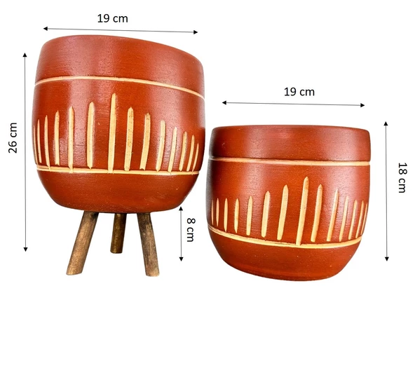 Bitki Tasarımı  Beyaz Nokta Desenli Toprak Saksı Saksılık Salon Çiçeklik İkili Set Ayaksız - 3 Ayaklı- 19 CM - 2