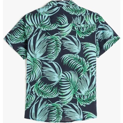 YAPRAK BASKILI KISA KOLLU PAMUKLU GOMLEK 2SKB60103TW - 5