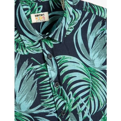 YAPRAK BASKILI KISA KOLLU PAMUKLU GOMLEK 2SKB60103TW - 9