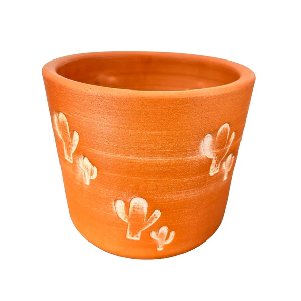 Bitki Tasarımı Kaktüs Desenli Toprak Saksı Saksılık Salon Çiçeklik - 19 CM - 3