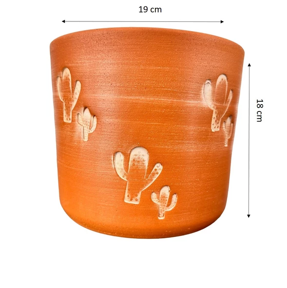 Bitki Tasarımı Kaktüs Desenli Toprak Saksı Saksılık Salon Çiçeklik - 19 CM - 2