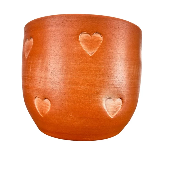 Bitki Tasarımı  Kalp Desenli Toprak Saksı Saksılık Salon Çiçeklik - 19 CM - Resim 4