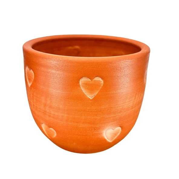 Bitki Tasarımı  Kalp Desenli Toprak Saksı Saksılık Salon Çiçeklik - 19 CM - Resim 5