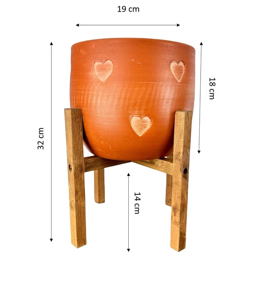 Bitki Tasarımı Kalp Desenli Toprak Saksı Saksılık Salon Çiçeklik 4 Ayaklı - 19 CM - Resim 2